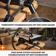 Evolution R255TBL+, die nächste Generation der tragbaren Tischsäge (230 V, 255 mm) mit TCT-Multimaterialsägeblatt