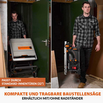 Evolution R255TBL+, die nächste Generation der tragbaren Tischsäge (230 V, 255 mm) mit TCT-Multimaterialsägeblatt