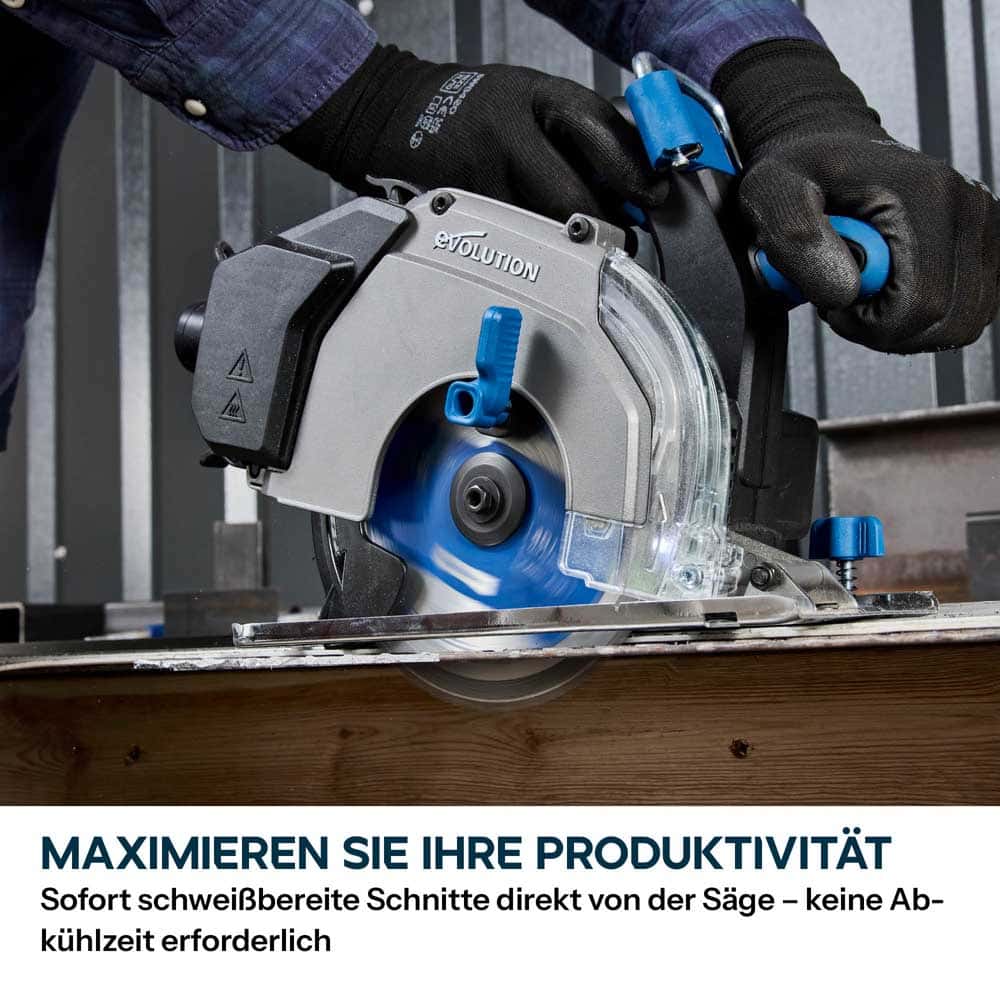Evolution 165 mm Weichstahl-Sägeblatt, optimiert für Akku-Werkzeuge – 40T Stahl-Sägeblatt