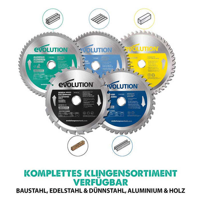 Evolution 185mm Aluminiumschneidklinge mit 60 Zähnen, TCT-Kreissägeblatt