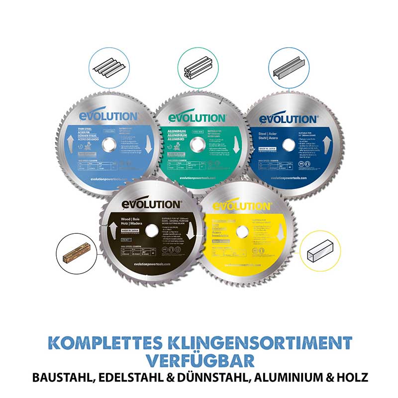Evolution 255mm dünnstahlschneidendes 70-Zahn-TCT-Gehrungssägeblatt