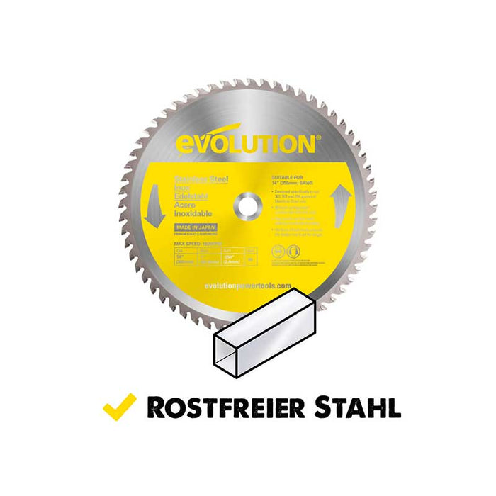 Evolution 355mm Edelstahlschneidklinge mit 90 Zähnen, TCT-Trennsägeblatt