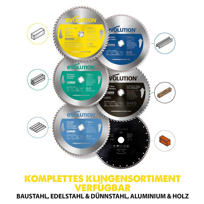 Evolution 355mm Edelstahlschneidklinge mit 90 Zähnen, TCT-Trennsägeblatt