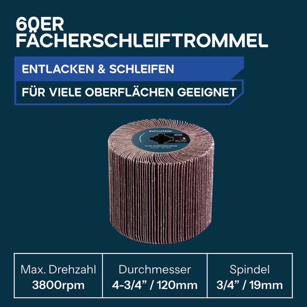 120-mm-Trommeln zum Abisolieren, Schleifen und Polieren für den Akku-Oberflächenbearbeiter Evolution S120SCT-Li