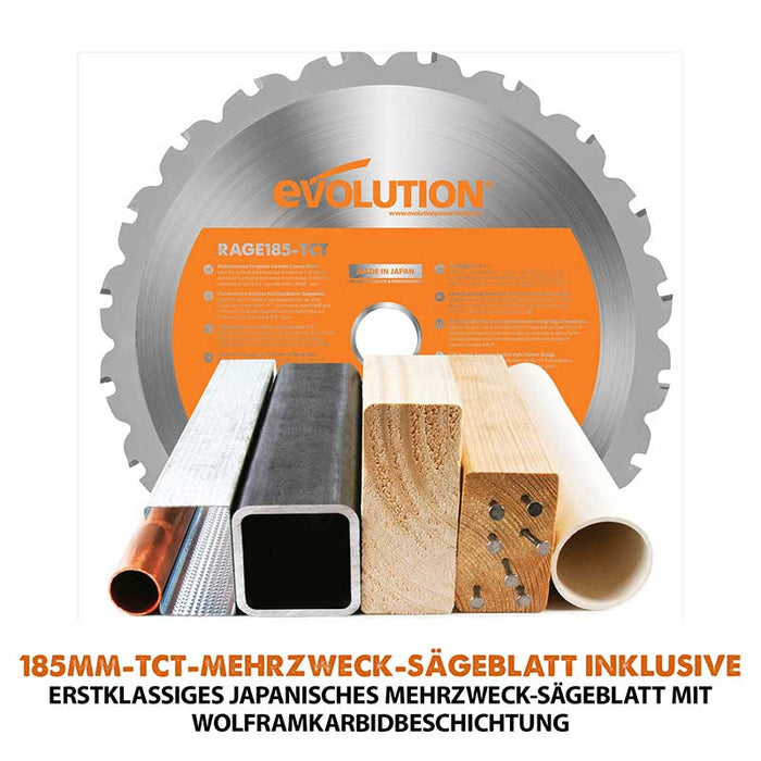 Evolution RAGE4 185mm Kappsäge mit TCT-Multi-Material-Sägeblatt