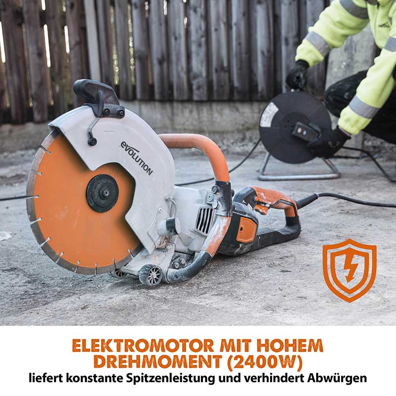 Evolution R300DCT+ 300mm Elektrische Betonsäge Trennschleifer mit Diamantblatt und Wasserstaubunterdrückung