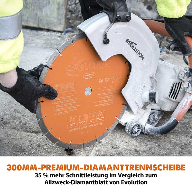 Evolution R300DCT+ 300mm Elektrische Betonsäge Trennschleifer mit Diamantblatt und Wasserstaubunterdrückung