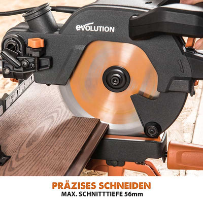Evolution R185SMS+ 185mm Schiebe-Kapp- und Gehrungssäge mit TCT-Multi-Material-Sägeblatt