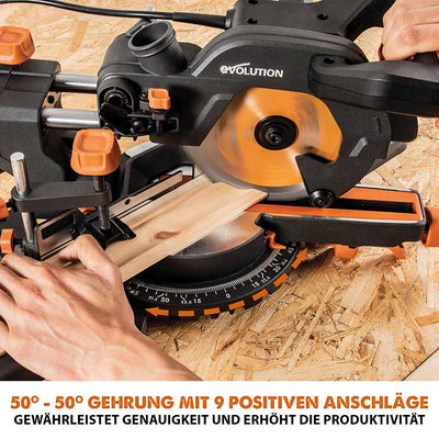 Evolution R185SMS+ 185mm Schiebe-Kapp- und Gehrungssäge mit TCT-Multi-Material-Sägeblatt