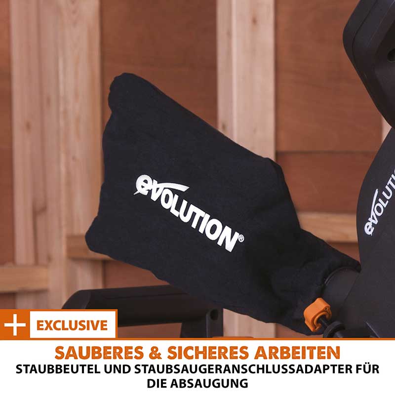 Evolution R185SMS+ 185mm Schiebe-Kapp- und Gehrungssäge mit TCT-Multi-Material-Sägeblatt