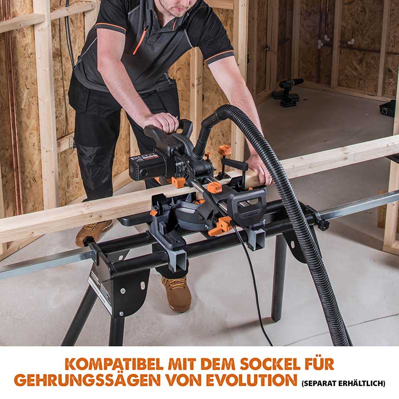 Evolution R185SMS+ 185mm Schiebe-Kapp- und Gehrungssäge mit TCT-Multi-Material-Sägeblatt
