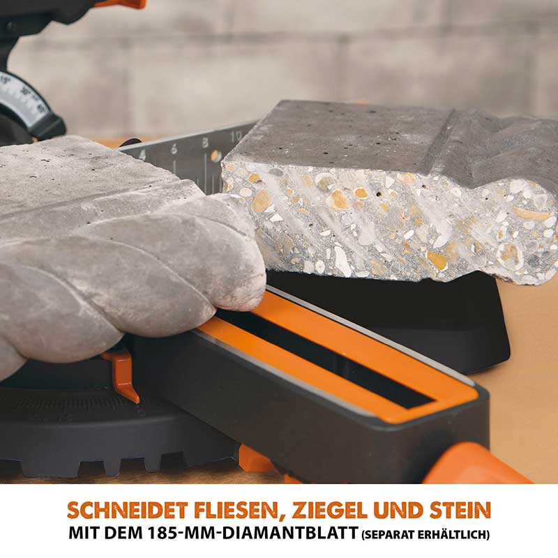 Evolution R185SMS+ 185mm Schiebe-Kapp- und Gehrungssäge mit TCT-Multi-Material-Sägeblatt