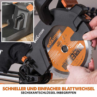 Evolution R185SMS+ 185mm Schiebe-Kapp- und Gehrungssäge mit TCT-Multi-Material-Sägeblatt