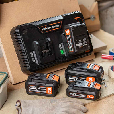 Evolution kabelloses R18RCH Li2 Doppelport-Schnellladegerät 18V-Li-Ion EXT