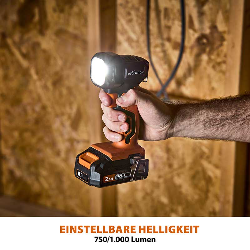 Evolution Kabellose R1000TOR-Li 1000 Lumen Arbeits-Taschenlampe 18V-Li-Ion EXT