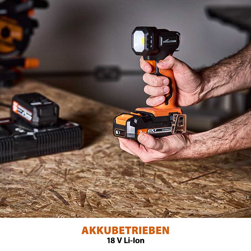 Evolution Kabellose R1000TOR-Li 1000 Lumen Arbeits-Taschenlampe 18V-Li-Ion EXT