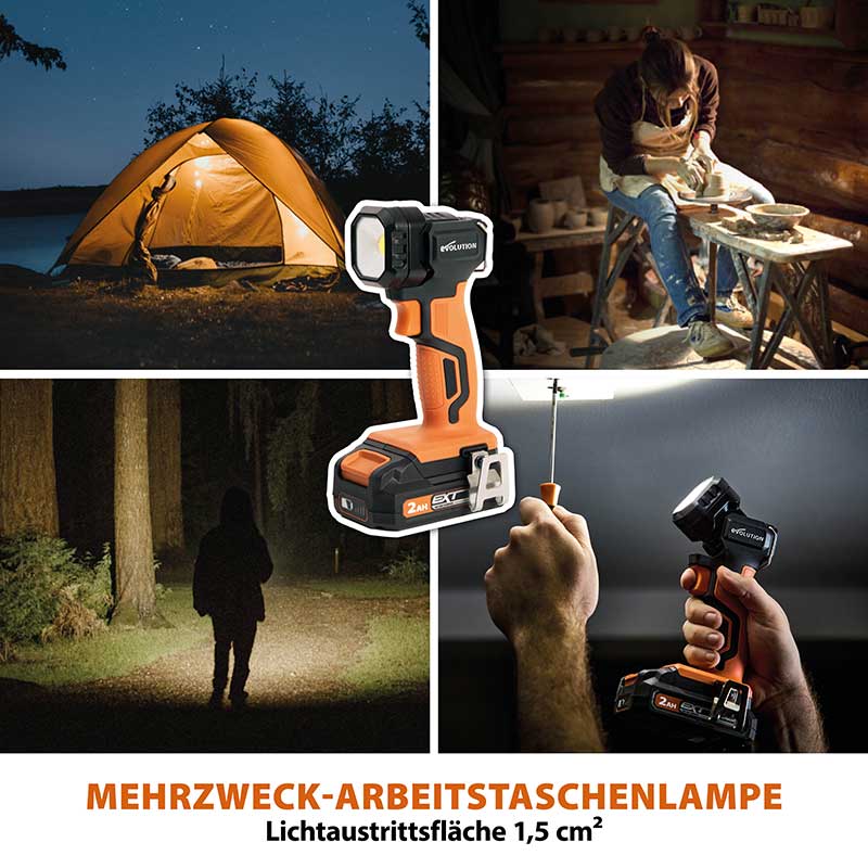 Evolution Kabellose R1000TOR-Li 1000 Lumen Arbeits-Taschenlampe 18V-Li-Ion EXT
