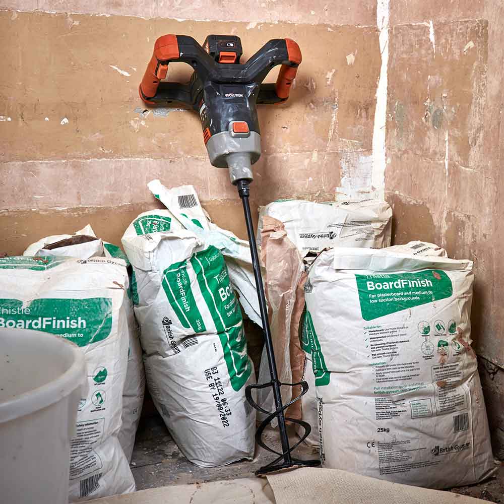 Evolution R120MXR-Li Akkubetriebener 18V-Li-Ion-EXT-Mischer (ohne Akku) mit 120mm-Multi-Mix-Rührer