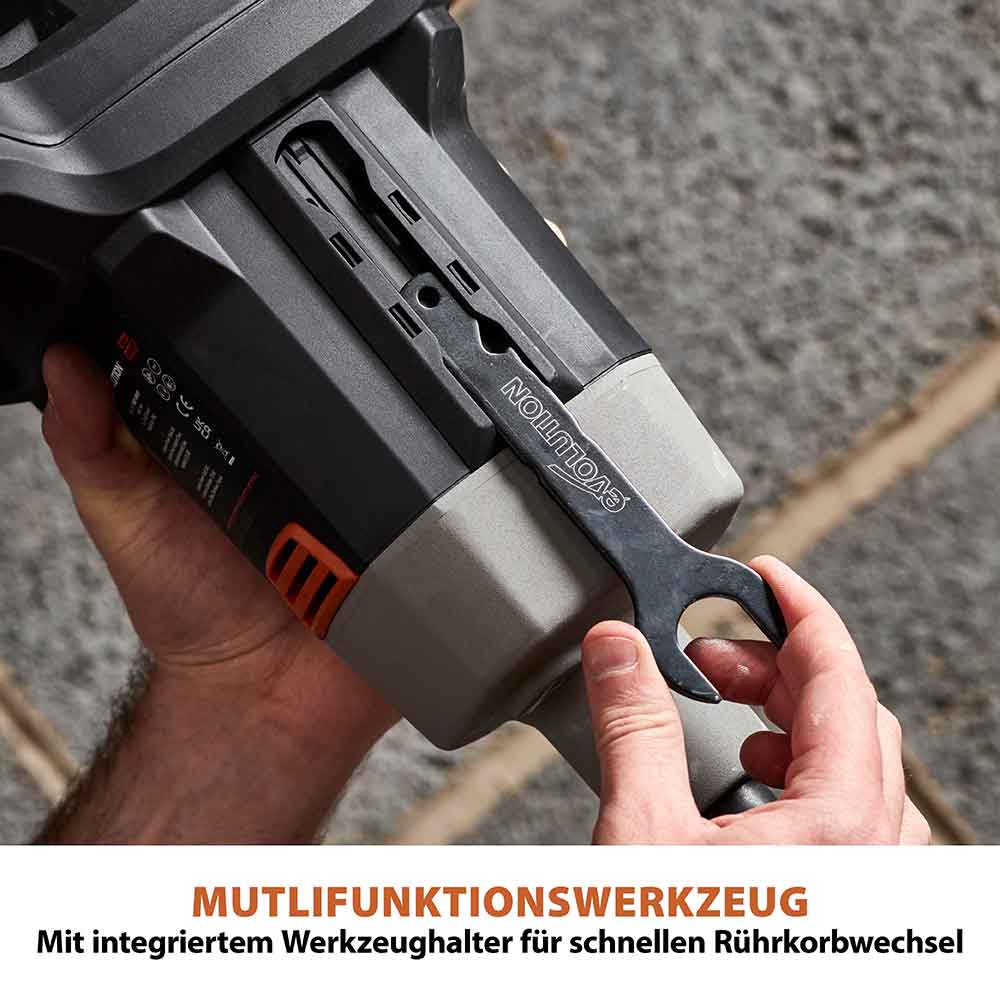 Evolution R120MXR-Li Akkubetriebener 18V-Li-Ion-EXT-Mischer (ohne Akku) mit 120mm-Multi-Mix-Rührer