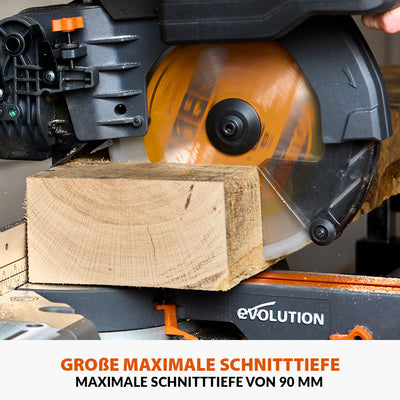 Evolution R255SMS-DB-Li, kabellose, bürstenlose 36-Volt-Gehrungssäge mit Doppelgehrungsneigung, 255-mm-Multi-materialsägeblatt  und optionalen 2x 5-Ah-Akkus und Doppelanschluss-Ladegerät