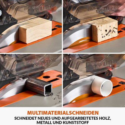 Evolution Tragbare Tischkreissäge mit 255mm TCT-Multimaterialsägeblatt, für Profis und Heimwerker (230v) | R255TBL