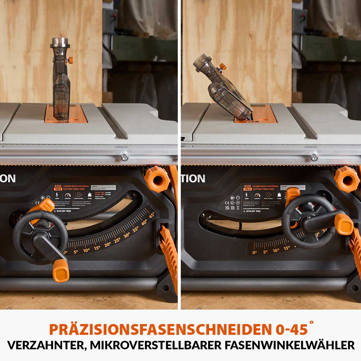 Evolution Tragbare Tischkreissäge mit 255mm TCT-Multimaterialsägeblatt, für Profis und Heimwerker (230v) | R255TBL