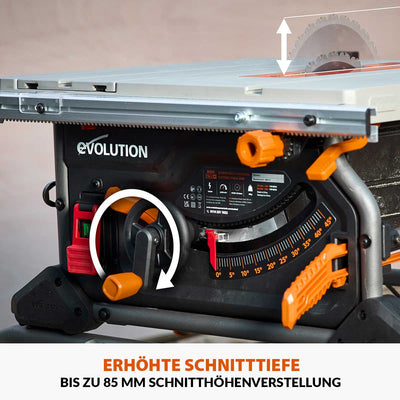 Evolution Tragbare Tischkreissäge mit 255mm TCT-Multimaterialsägeblatt, für Profis und Heimwerker (230v) | R255TBL