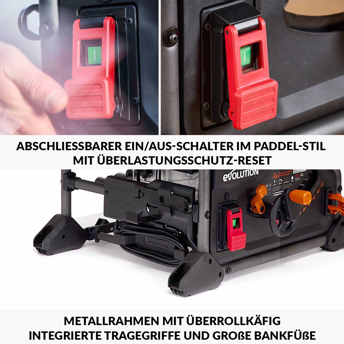 Evolution Tragbare Tischkreissäge mit 255mm TCT-Multimaterialsägeblatt, für Profis und Heimwerker (230v) | R255TBL