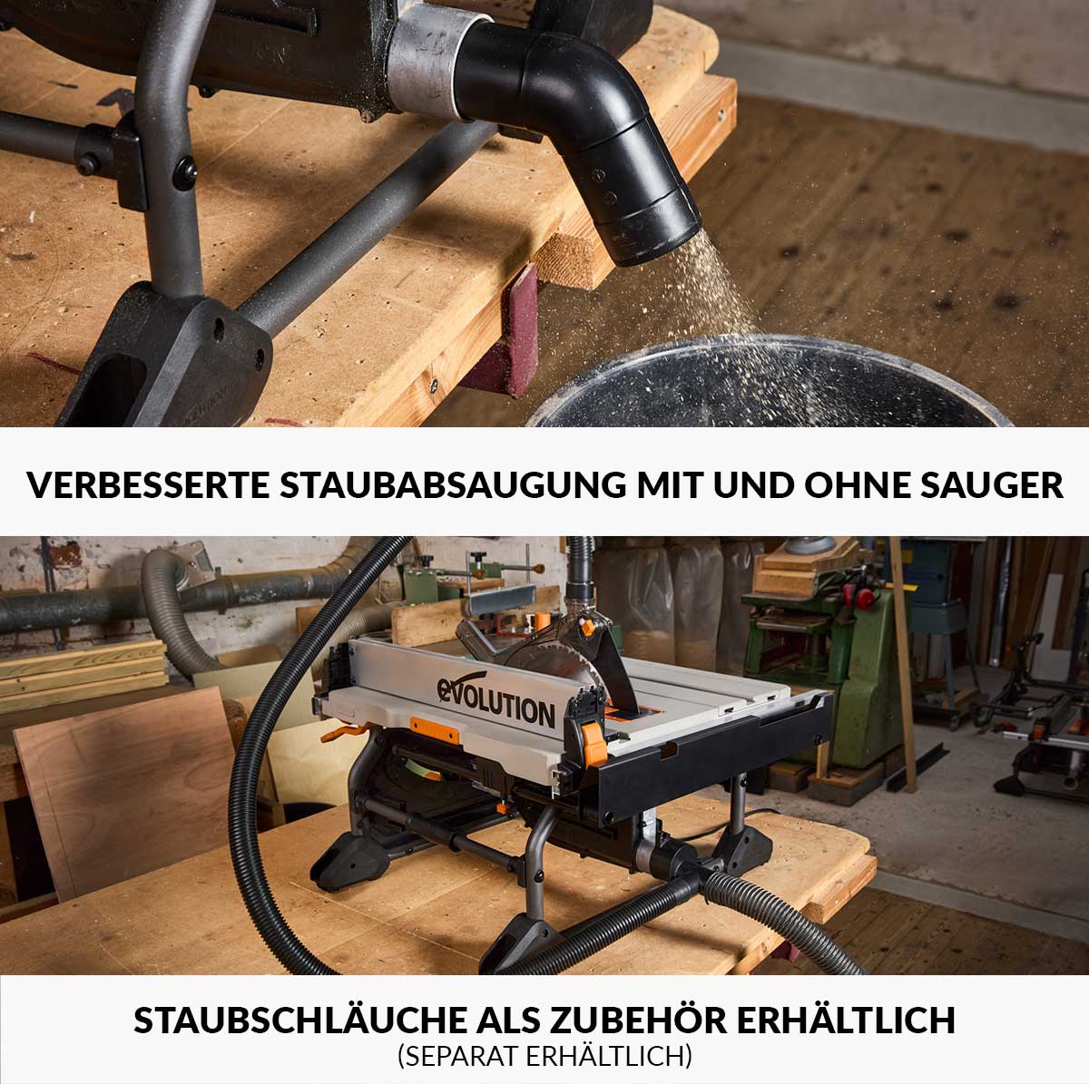 Evolution Tragbare Tischkreissäge mit 255mm TCT-Multimaterialsägeblatt, für Profis und Heimwerker (230v) | R255TBL