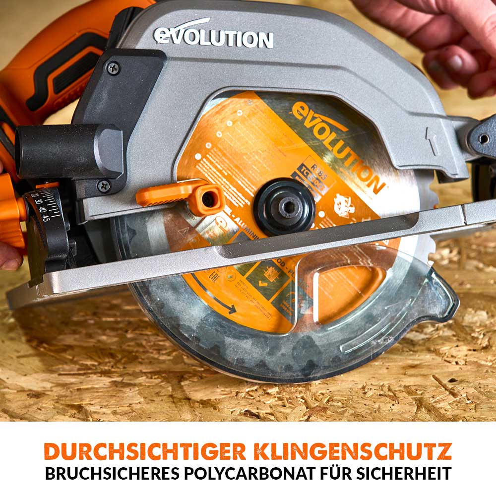 Evolution R185CCSX-Li Akku-Handkreissäge, 18V, Li-Ion EXT Schienen-kompatible Kreissäge mit 185mm Multi-Material-Sägeblatt