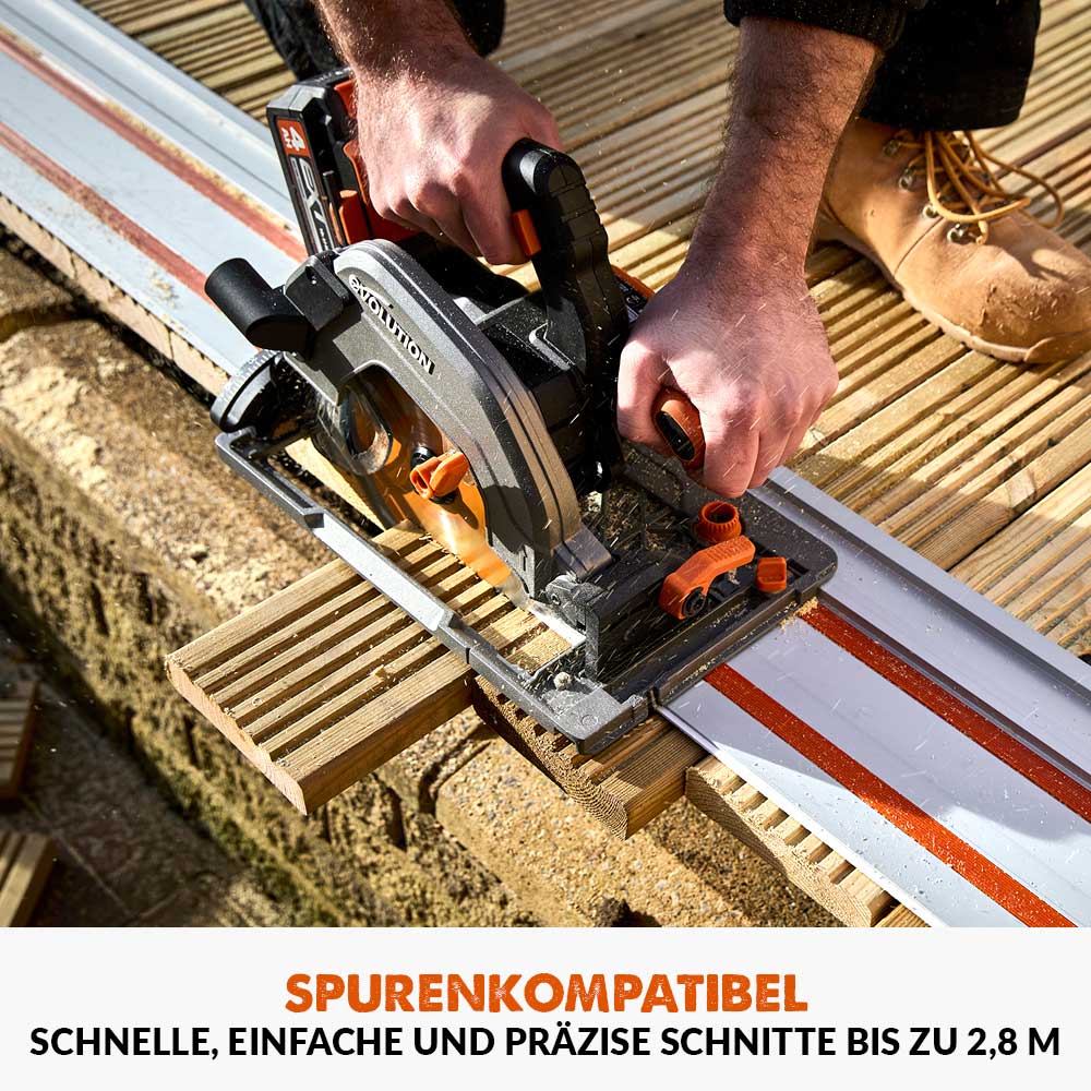 Evolution R185CCSX-Li Akku-Handkreissäge, 18V, Li-Ion EXT Schienen-kompatible Kreissäge mit 185mm Multi-Material-Sägeblatt