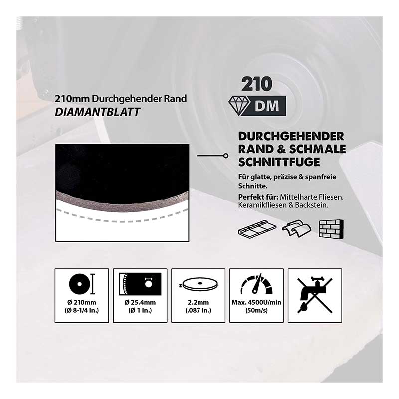 Evolution 210mm durchgehender Rand, Diamantsägeblatt für Gehrungssägen