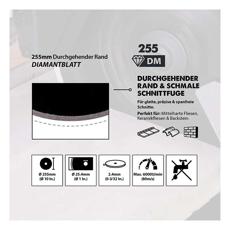 Evolution 255mm durchgehender Rand, Diamantsägeblatt für Gehrungssägen