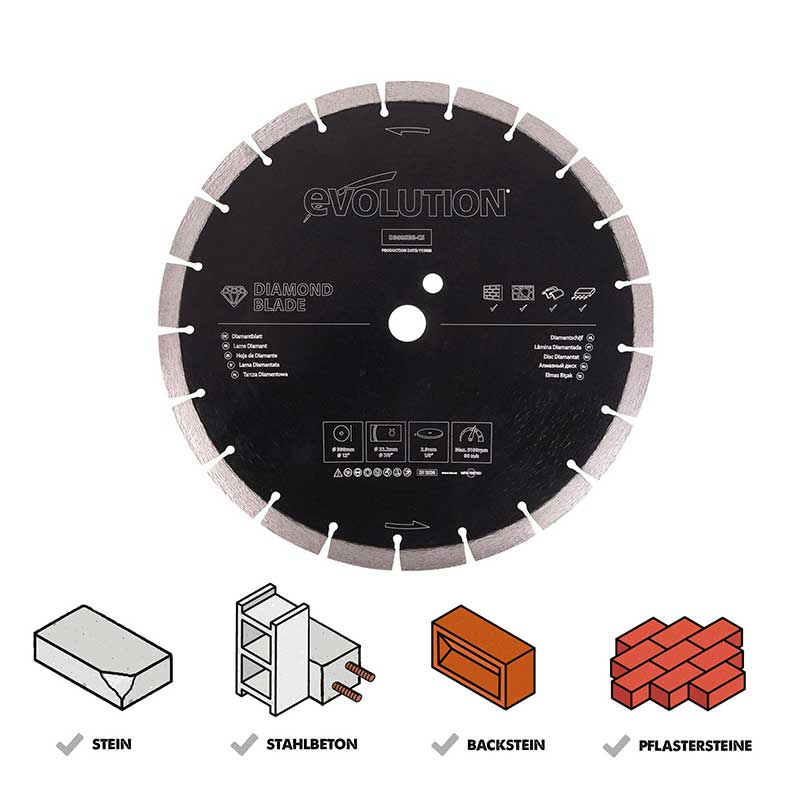 Evolution 300mm diamantbeschichtete Segmentrand-Trennscheibe Betonsägeblatt Diamanttrennscheibe
