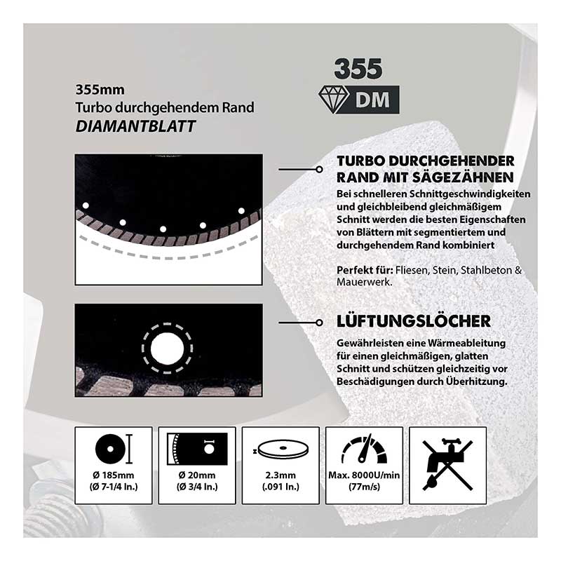 355 mm Diamantsägeblatt für Evolution-Kappsägen.