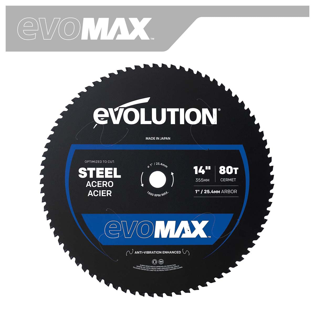 EVOMAX Cermetklinge für Baustahl 355mm 80T von Evolution