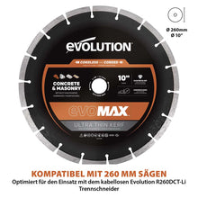 EVOMAX 260mm  Premium-Diamantscheibe Ultra-Thin-Kerf Cordless Betonsägeblatt