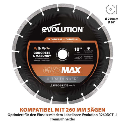 EVOMAX 260mm  Premium-Diamantscheibe Ultra-Thin-Kerf Cordless Betonsägeblatt
