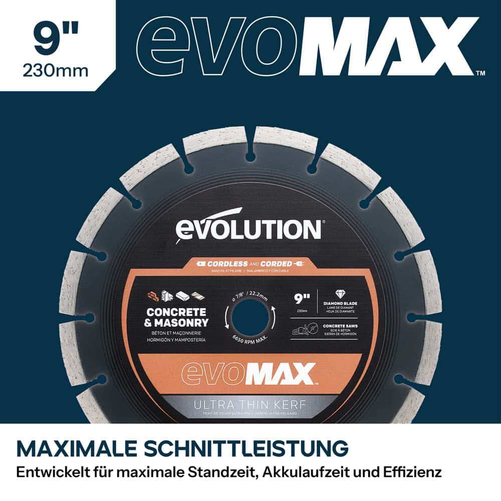 EVOMAX 230mm  Premium-Diamantscheibe Ultra-Thin-Kerf Cordless Betonsägeblatt