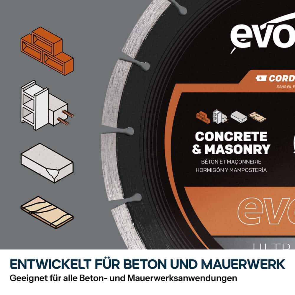 EVOMAX 230mm  Premium-Diamantscheibe Ultra-Thin-Kerf Cordless Betonsägeblatt
