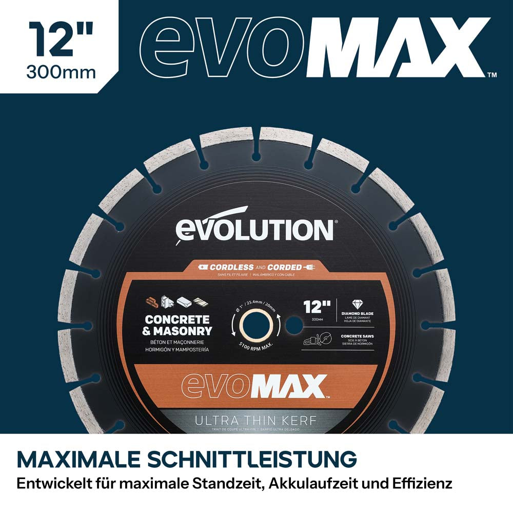 EVOMAX 300mm  Premium-Diamantscheibe Ultra-Thin-Kerf Cordless Betonsägeblatt