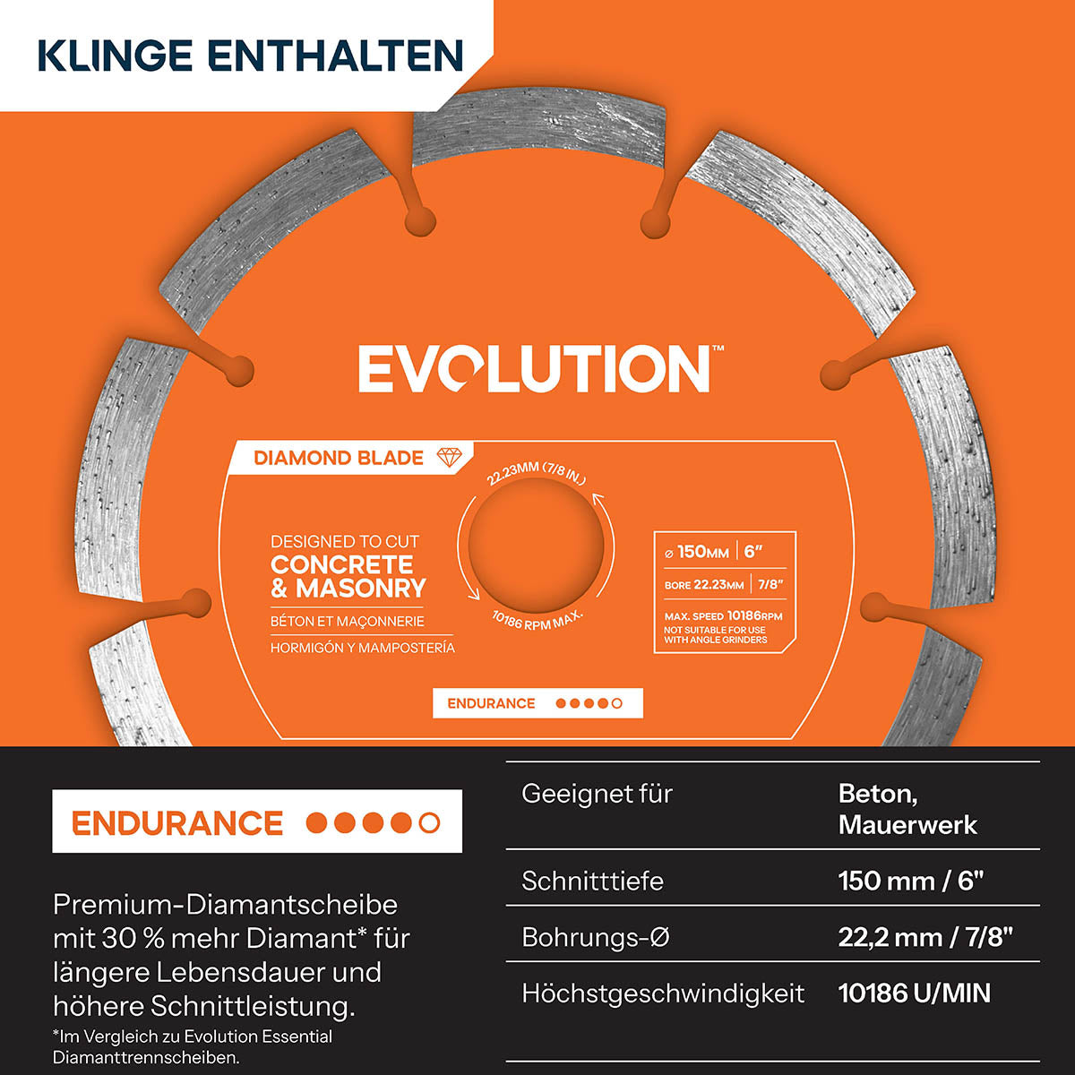 Evolution 150mm Endurance Mini Disc Diamant-Trennscheibe - 22,2 mm Bohrung