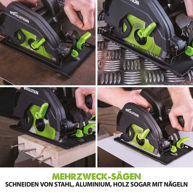 Evolution F165CCSL 165mm Handkreissäge mit TCT-Multi-Material-Sägeblatt