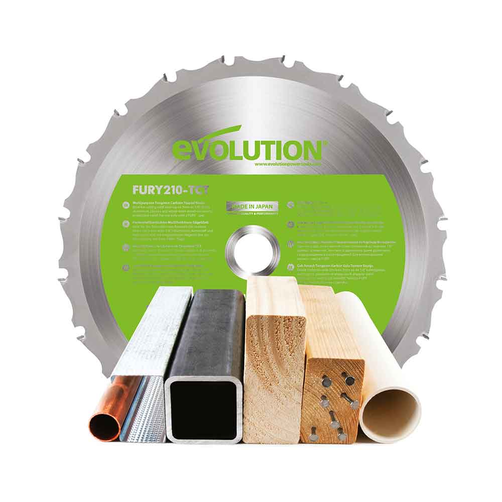 Evolution F210SMS 210mm Schiebe-Kapp- und Gehrungssäge mit TCT-Multi-Material-Sägeblatt