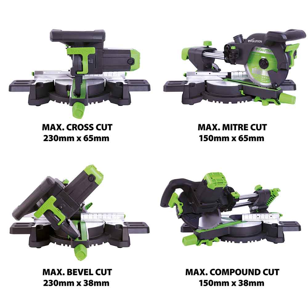Evolution F210SMS 210mm Schiebe-Kapp- und Gehrungssäge mit TCT-Multi-Material-Sägeblatt