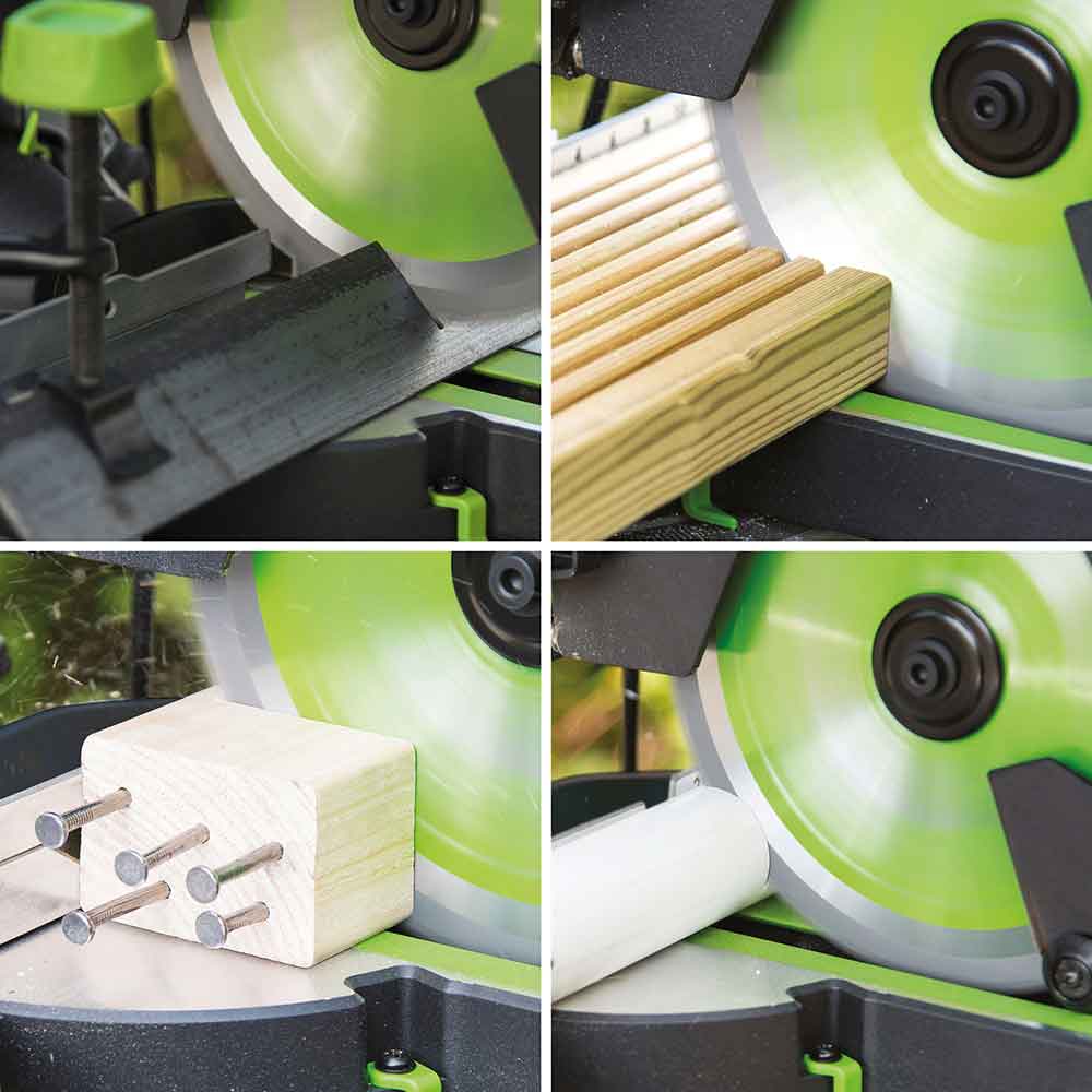 Evolution F210SMS 210mm Schiebe-Kapp- und Gehrungssäge mit TCT-Multi-Material-Sägeblatt