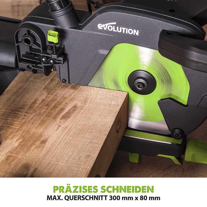 Evolution F255SMS 255mm Schiebe-Kapp- und Gehrungssäge mit TCT-Multi-Material-Sägeblatt