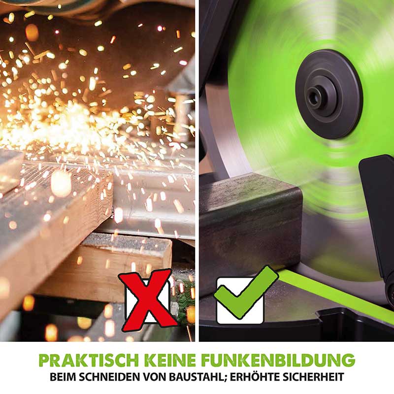 Evolution F255SMS 255mm Schiebe-Kapp- und Gehrungssäge mit TCT-Multi-Material-Sägeblatt