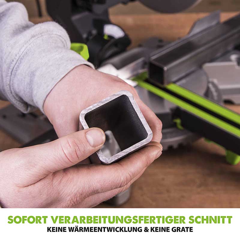 Evolution F255SMS 255mm Schiebe-Kapp- und Gehrungssäge mit TCT-Multi-Material-Sägeblatt