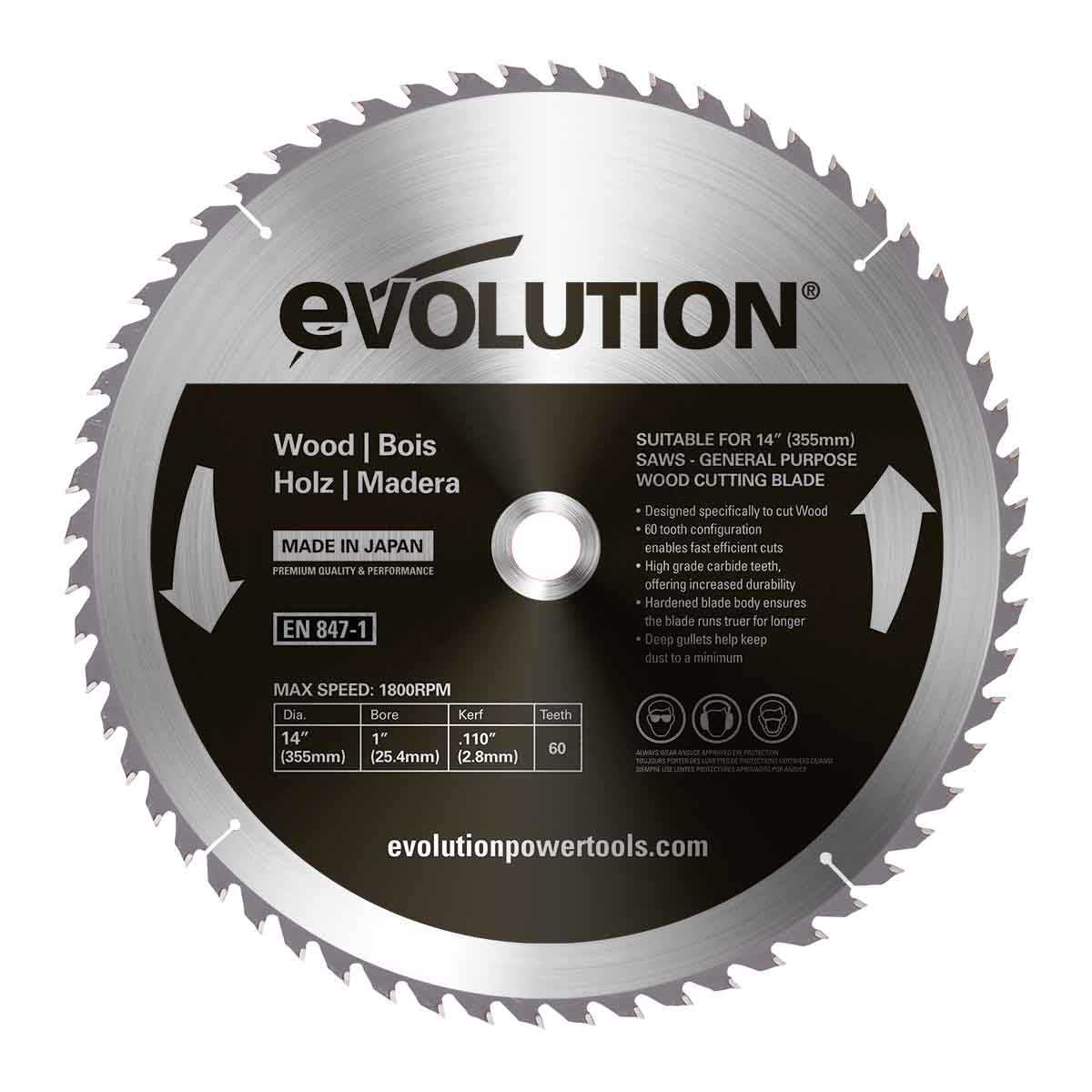 Evolution 355mm Holzsägeblatt mit 60 TCT-Zähnen
